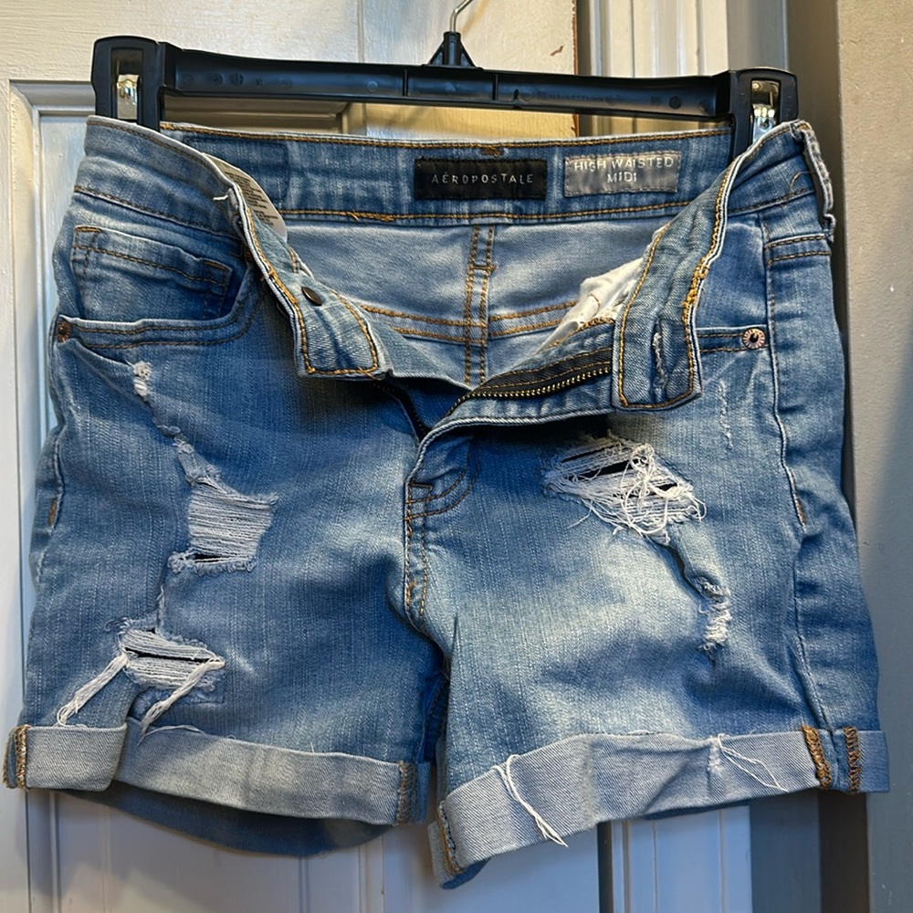 Aeropostale High Waisted Midi Jean Shorts
